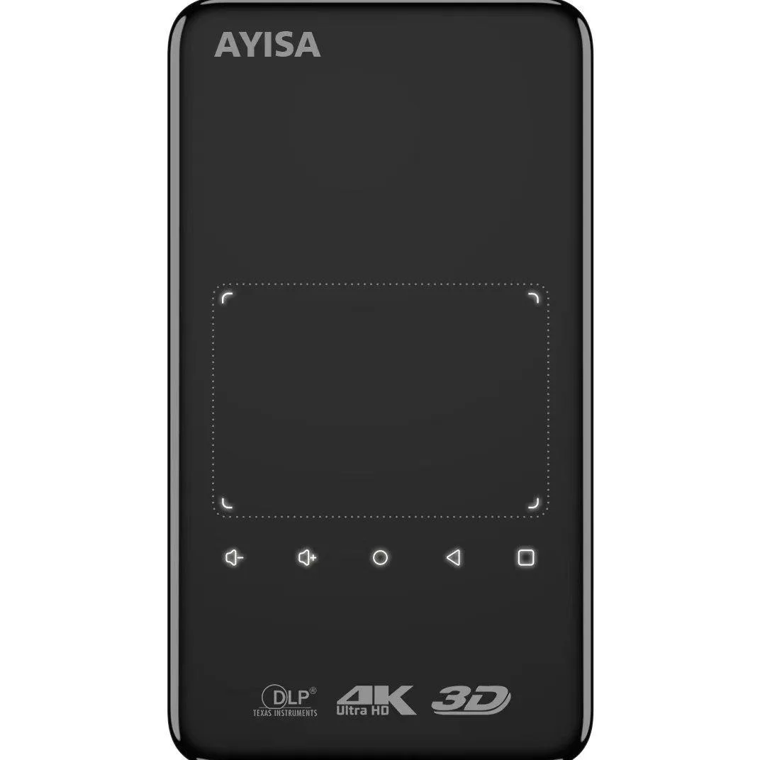 Small rectangular DLP projector with matte finish and touch panel