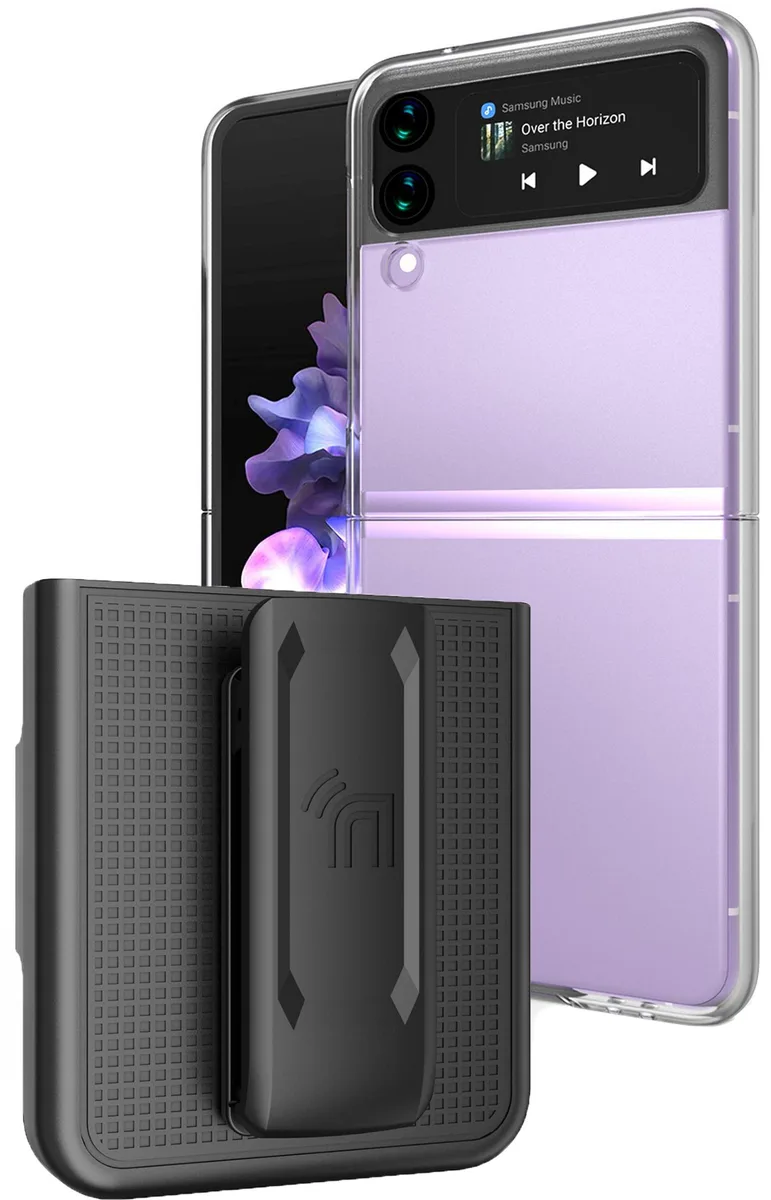 Nakedcellphone Nakedcellphone Grid Case + Belt Clip Holster Combo for Samsung Galaxy Z Flip 4 5G (SM-F721U, 2022) - Clear — product photo