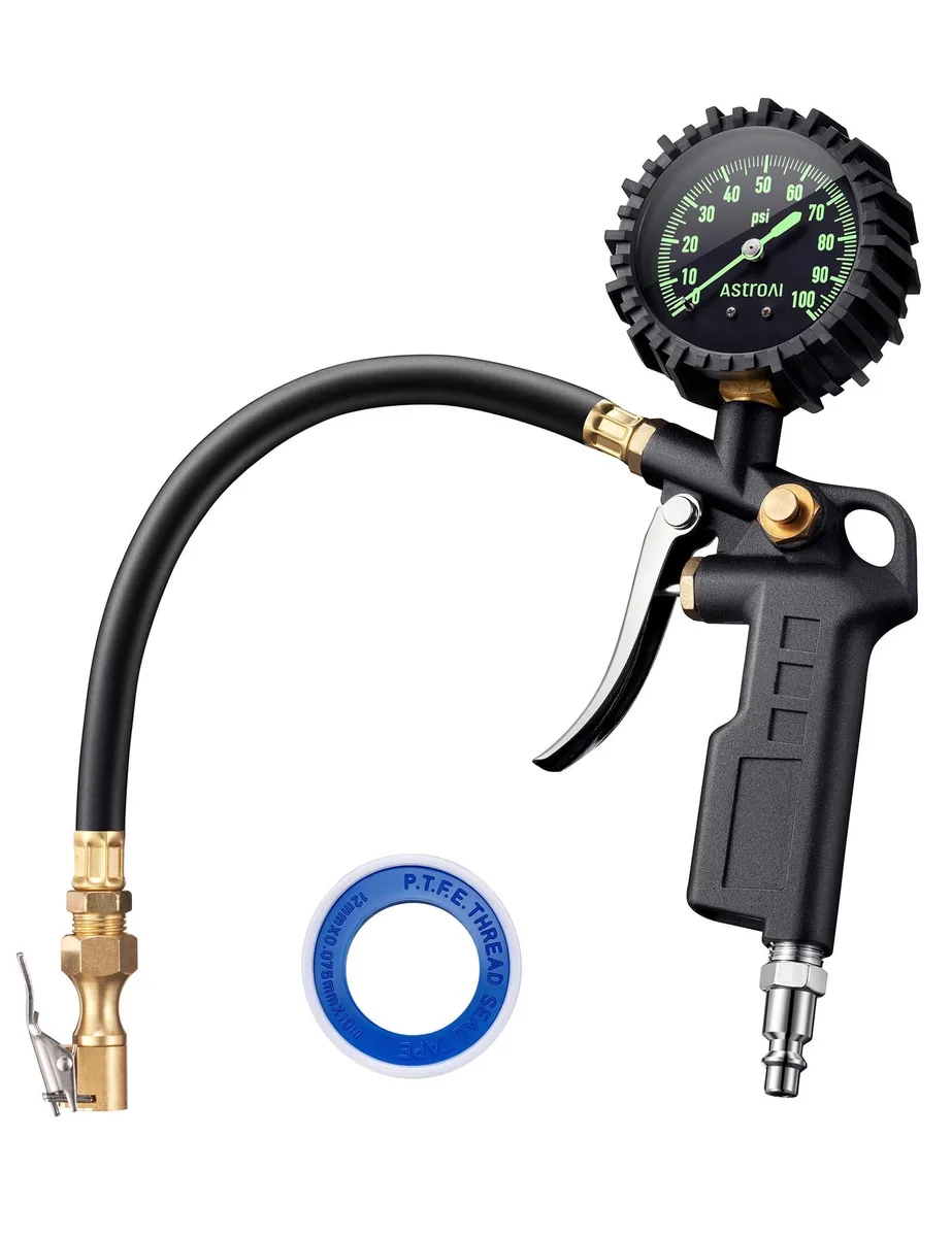  AstroAI Tire Pressure Gauge with Inflator 100 PSI 2.5" Glow Dial — product photo