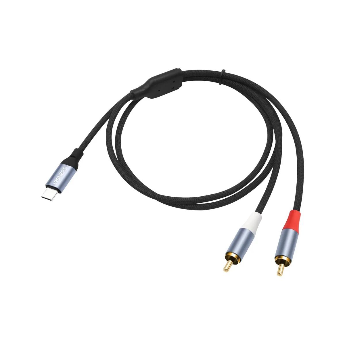 Black 6.6FT USB-C to dual RCA audio cable with DAC chip, gold-plated connectors
