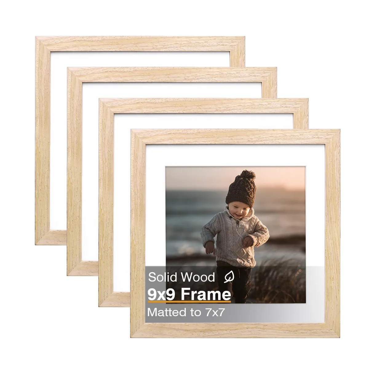 KINLINK 9x9 Natural Solid Wood Beveled Frame 4 Pack — product photo