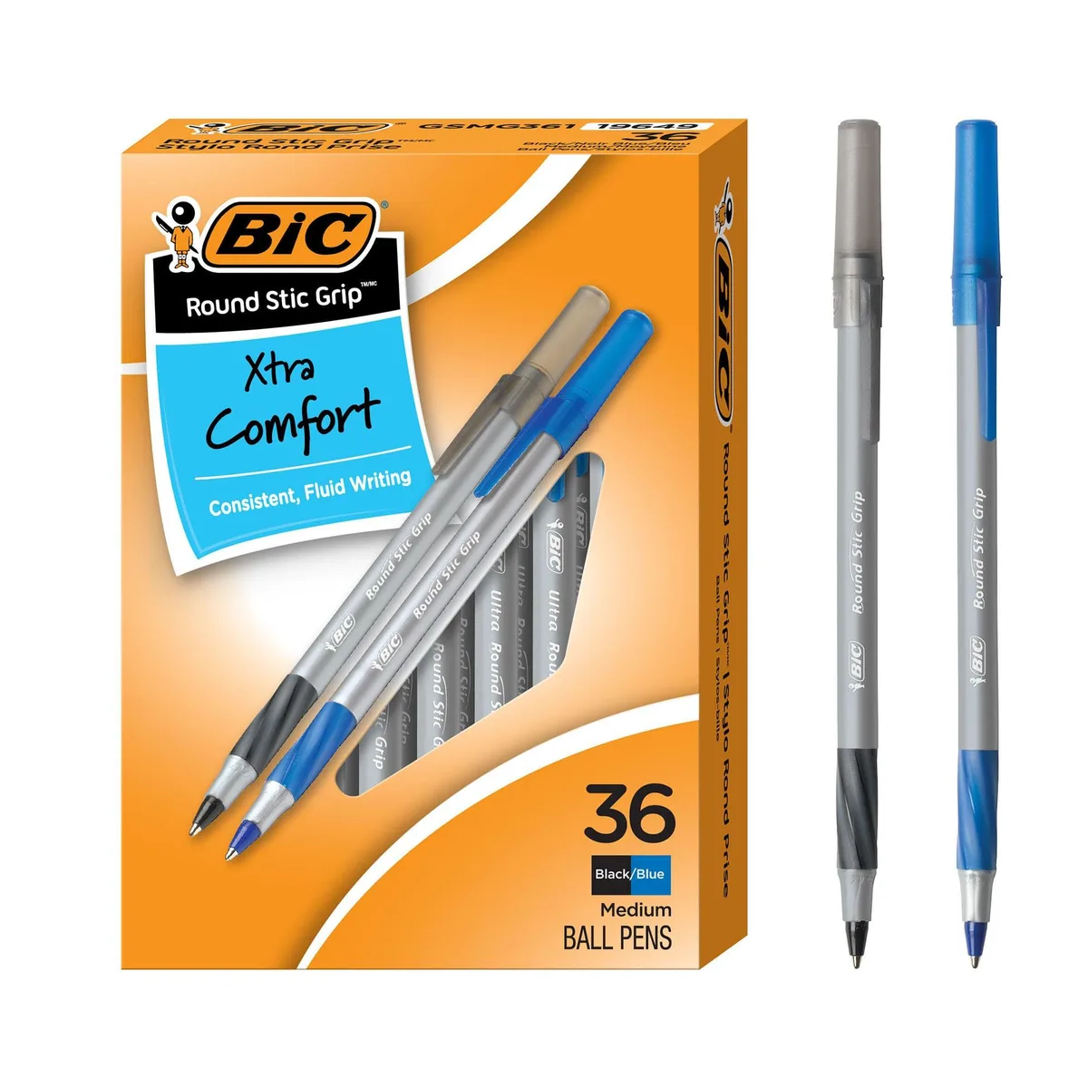  BIC Round Stic Grip Xtra Comfort Assorted Colors Ballpoint Pens, Medium Point (1.2mm), 36-Count Pack — product photo