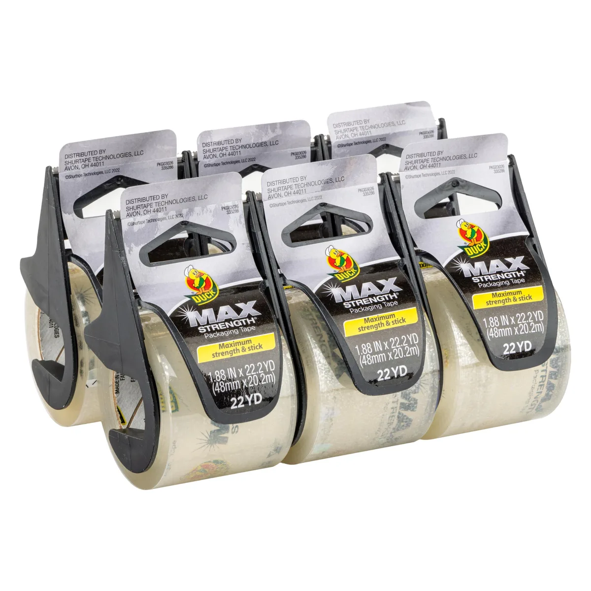  Duck Max Strength Clear Packing Tape 284983 6 Rolls 1.88 Inch x 22 Yards with Dispenser — product photo