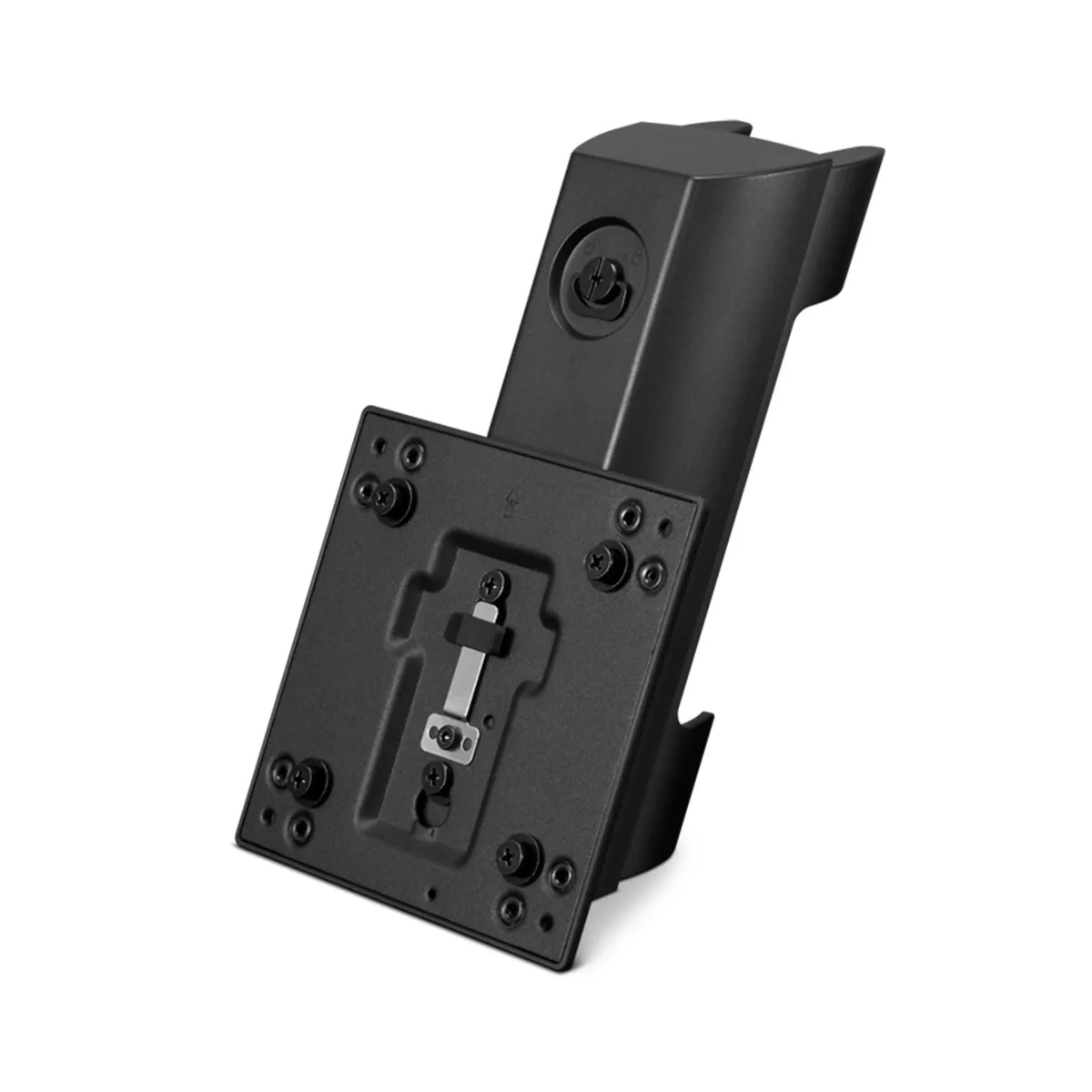 Lenovo ThinkCentre Tiny clamp bracket mount, matte black metal, compact rectangular shape