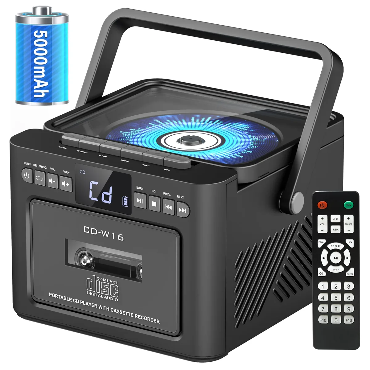  AUDIOVOX CD-W16 CD player cassette FM radio Bluetooth 5.1 5000mAh 10W — product photo