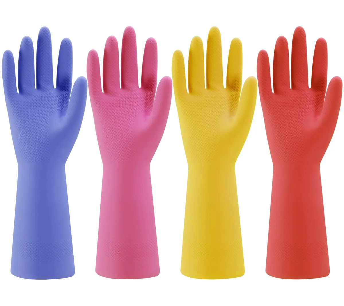  Bamllum Rubber Cleaning Gloves 4 Pairs Medium Blue Pink Yellow Red — product photo