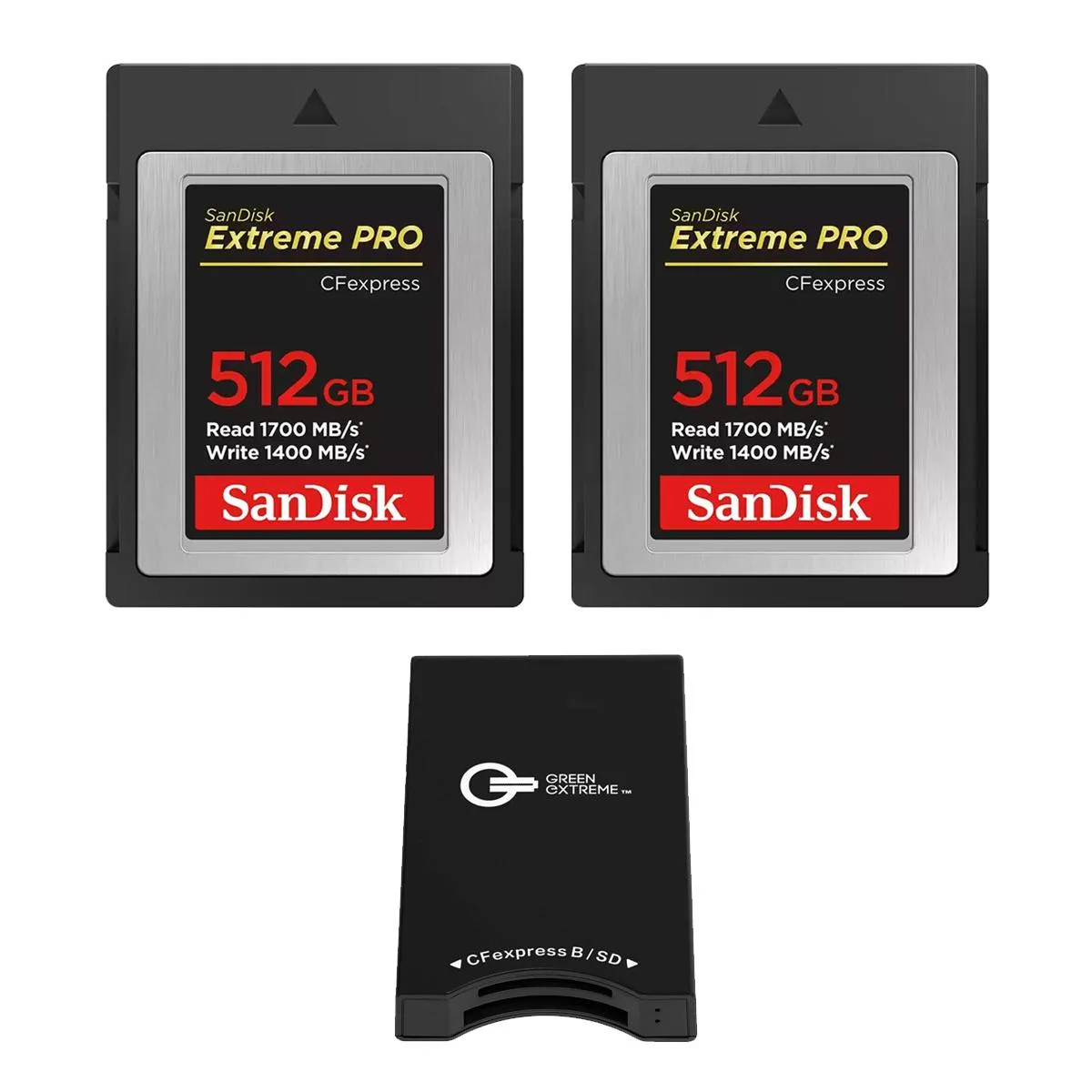 SanDisk SanDisk Extreme PRO 512GB CFexpress Type-B 2-Pack with Green Dual-Slot Reader — product photo