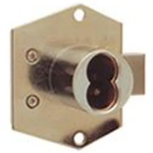 Satin chrome rim-mount cabinet deadbolt with plastic thumbturn