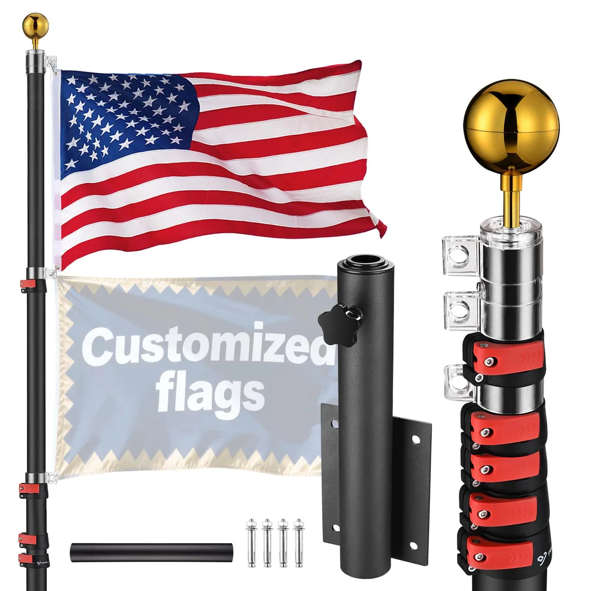 Yescom USA, Inc. Yescom USA, Inc. 22FLP001-D20-06 20ft Telescoping Flagpole Kit with Dock Mount — product photo