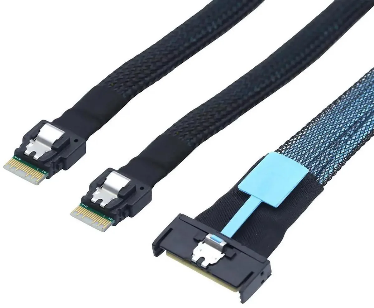 SMUGDESK SMUGDESK Gen5 MCIO 8X Slimline SAS 8i to Dual SFF8654 4i Cable .8m 24Gbps 85Ohm — product photo