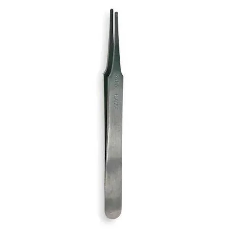 Stainless steel precision tweezers, straight smooth round tips, 4 1/2 inch length