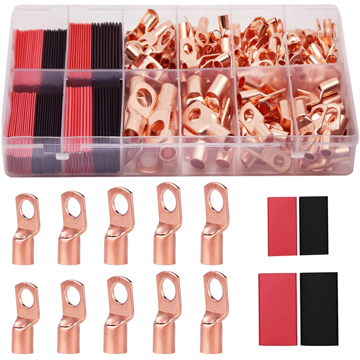 TKDMR 160Pcs Copper Wire Lugs AWG 2 4 6 8 10 12 with Heat Shrink Set — product photo