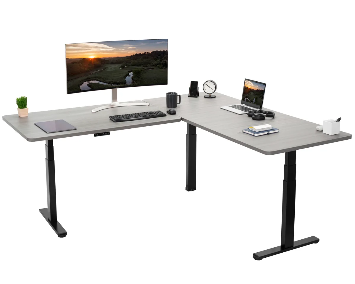 VIVO VIVO Electric Corner Desk 77" x 71" Dark Gray/Black — product photo