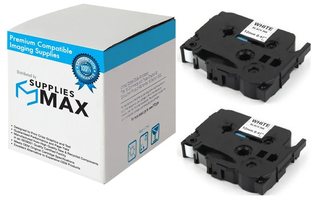 SuppliesMax SuppliesMax TZE-231_2PK Black on White Label Tape 12mm 8m 2 Pack — product photo