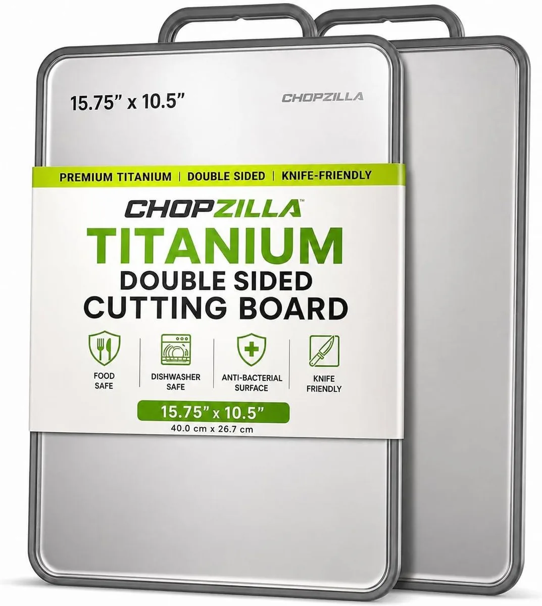 Rectangular titanium cutting board with etched ruler, non-slip feet and handle, double-sided with straw fiber reverse