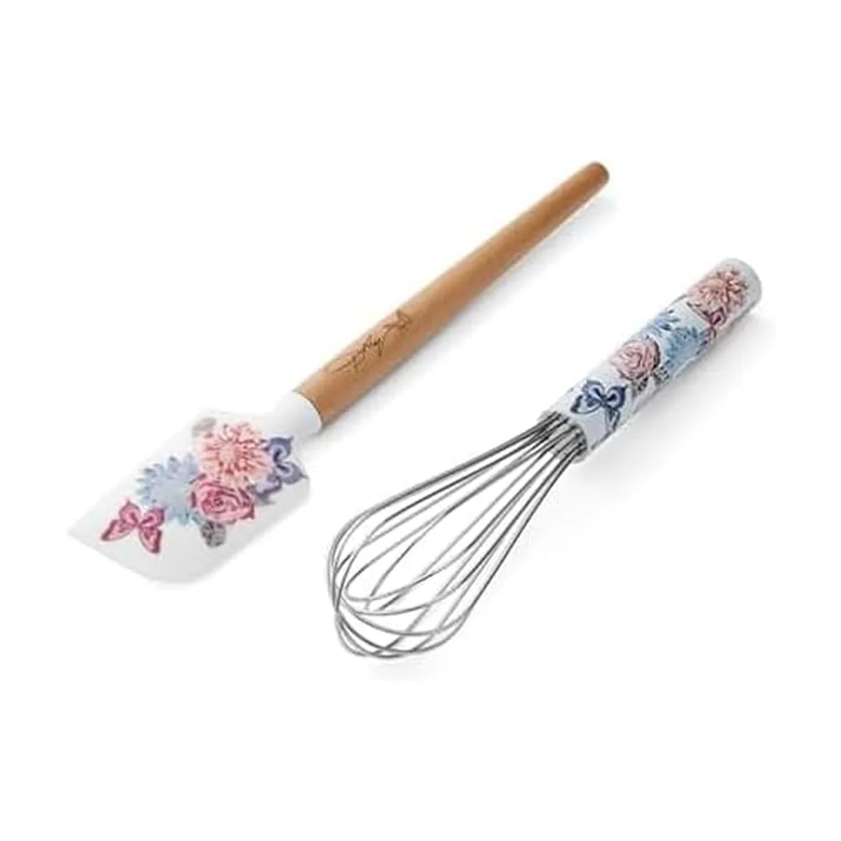Dolly Parton spatula and whisk set, floral butterfly pattern, rose handles, silicone head, whisk 8.5 inches, spatula 9.5 inches
