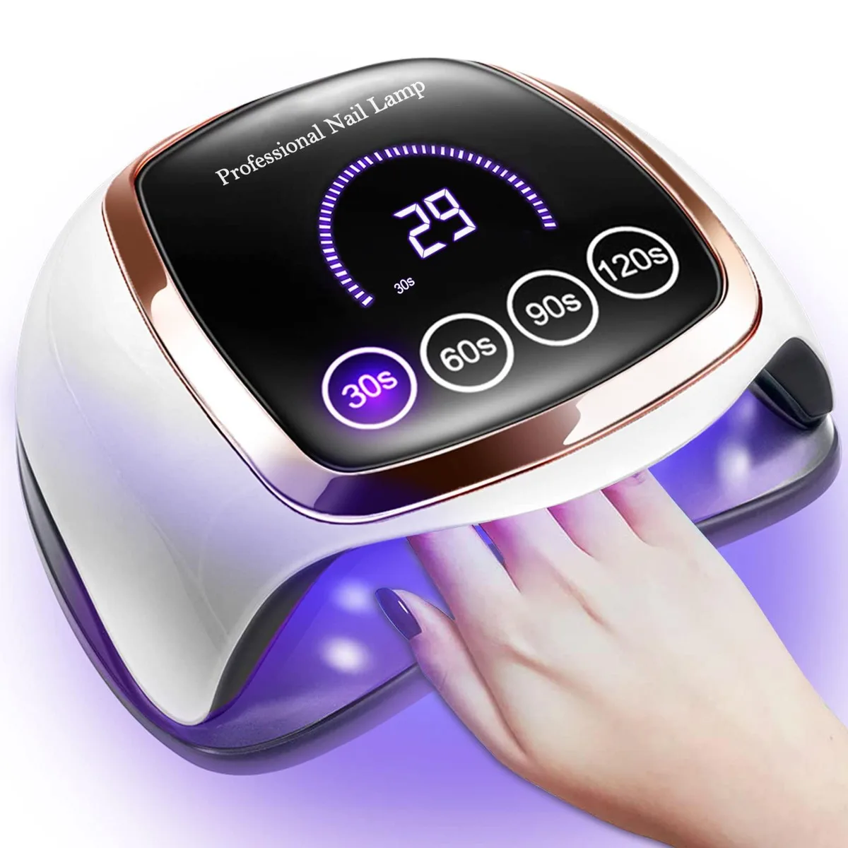 White rectangular LED nail lamp with large touch screen and 42 light beads