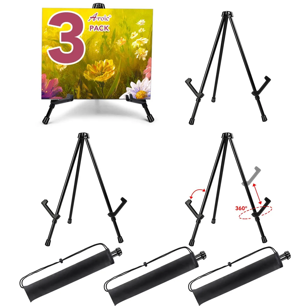  AROIC Black Steel Tabletop Easel 3 Pack 14 Inch — product photo