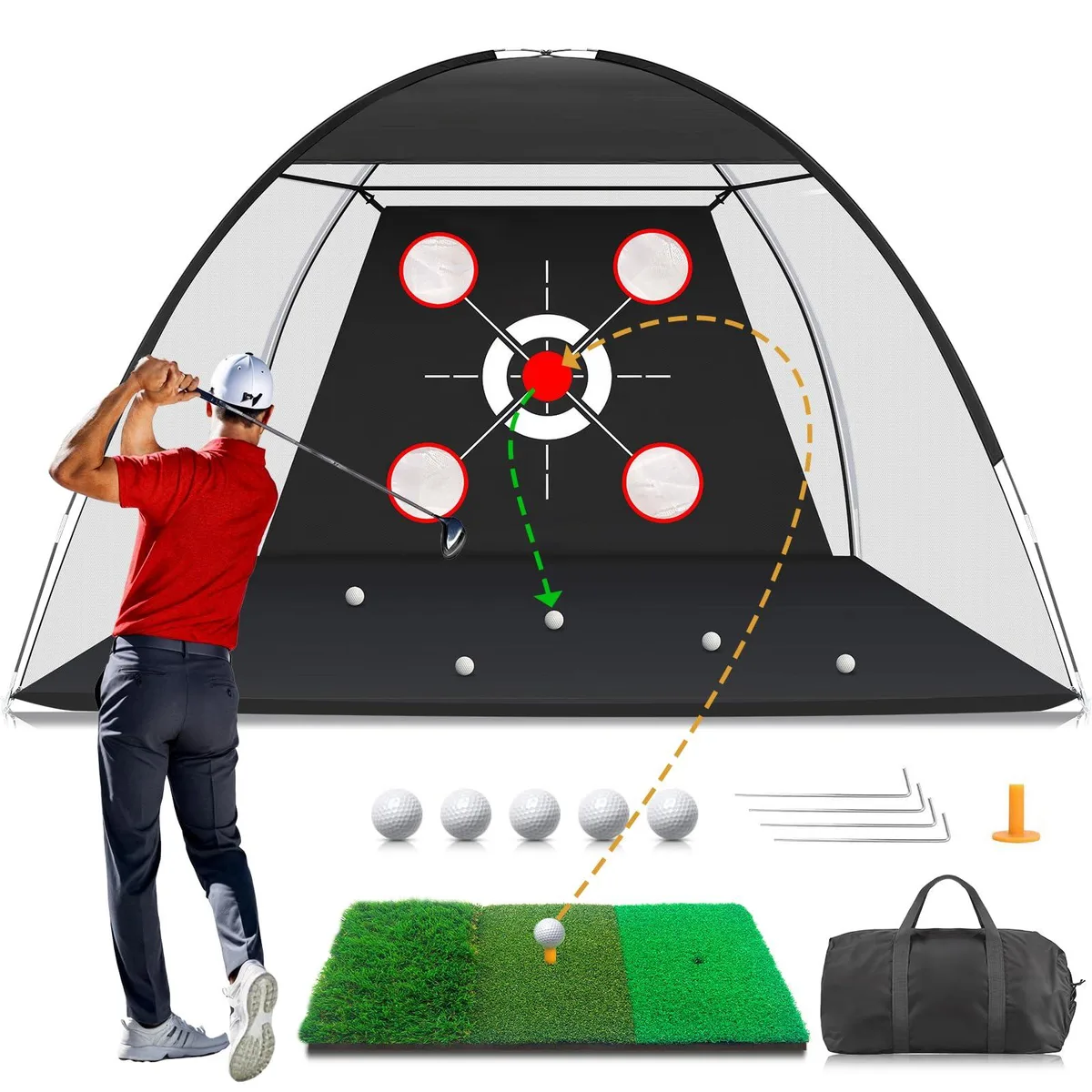  MFNMFN Golf Practice Net 10x7FT with Mat Black 4.5kg — product photo