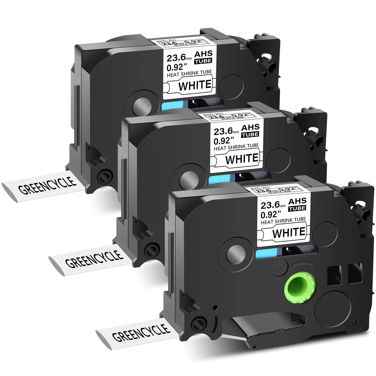 GREENCYCLE GREENCYCLE AHS-251 3 Pack 23.6mm 1.5m Black on White Heat Shrink Labelmaker Tapes — product photo