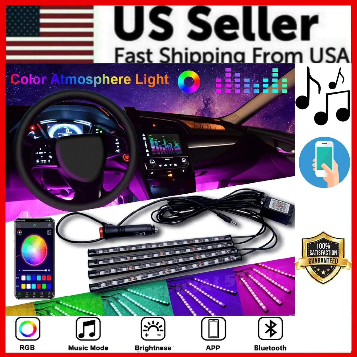 NShi NShi 4×48 LED RGB Interior Light Kit Bluetooth App Control — product photo