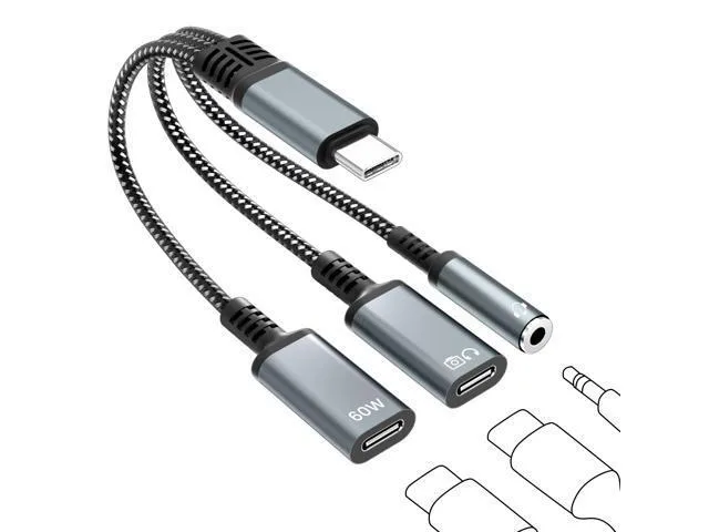 LORDWORLD LORDWORLD USB-C 1-in-3 Splitter 60W PD 3.5mm 32-bit/384kHz — product photo