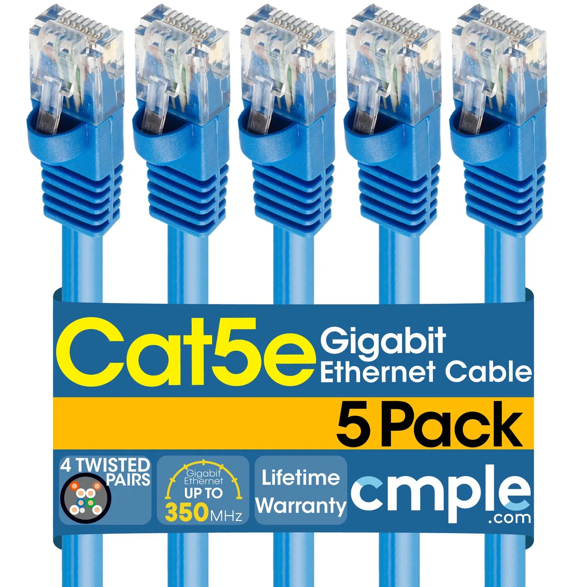 CMPLE CMPLE Cat5e Network Ethernet Cable 7 ft Blue 5 Pack — product photo