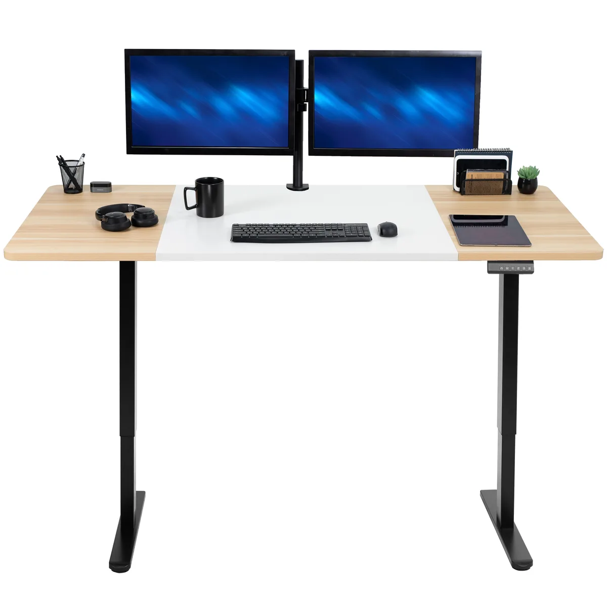 VIVO VIVO Electric Dual Motor 71x30 Standup Desk White Light Wood Black Frame office furniture — product photo