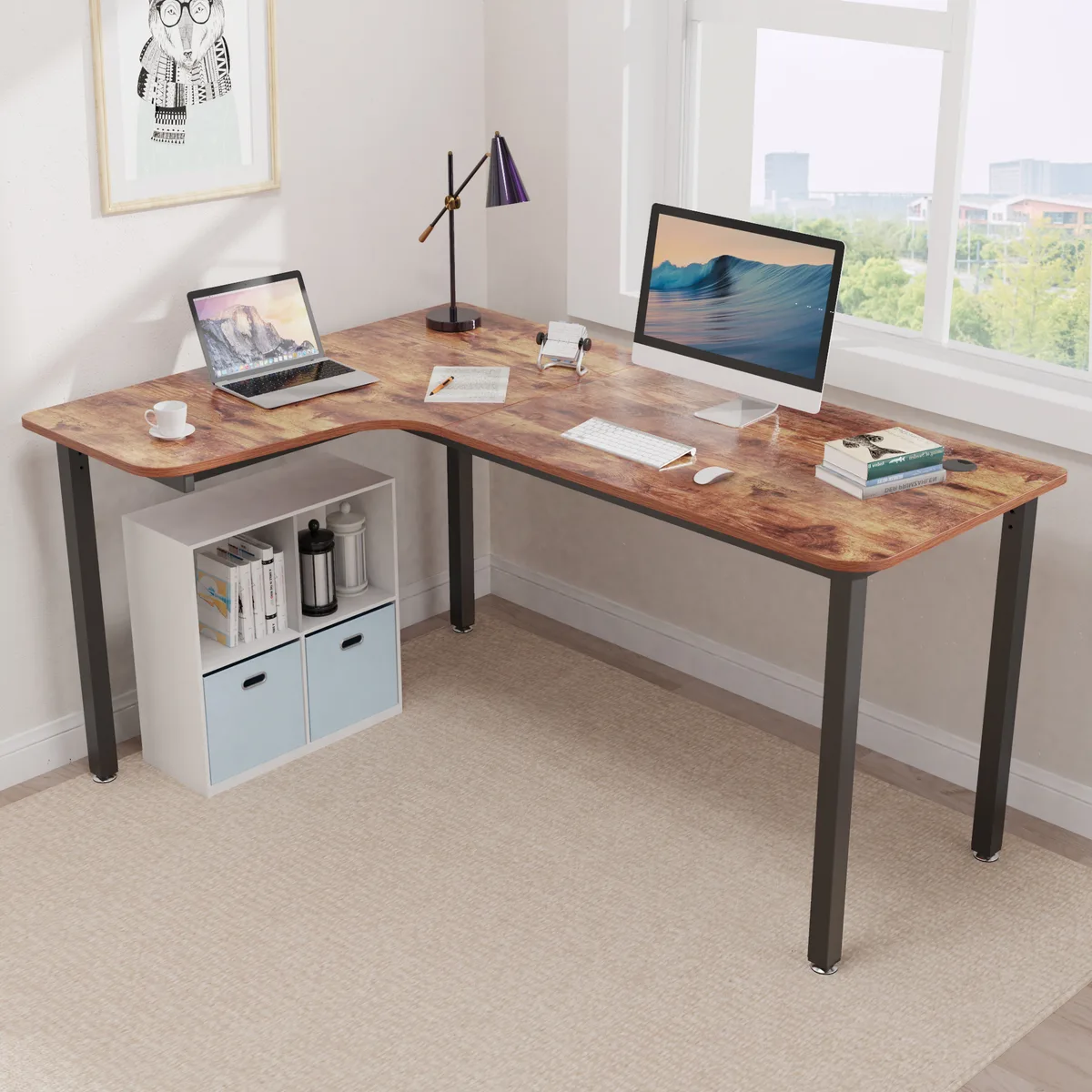 Eureka Ergonomic Eureka Ergonomic L-Shaped Corner Desk 60" Left Side Archaize Brown — product photo