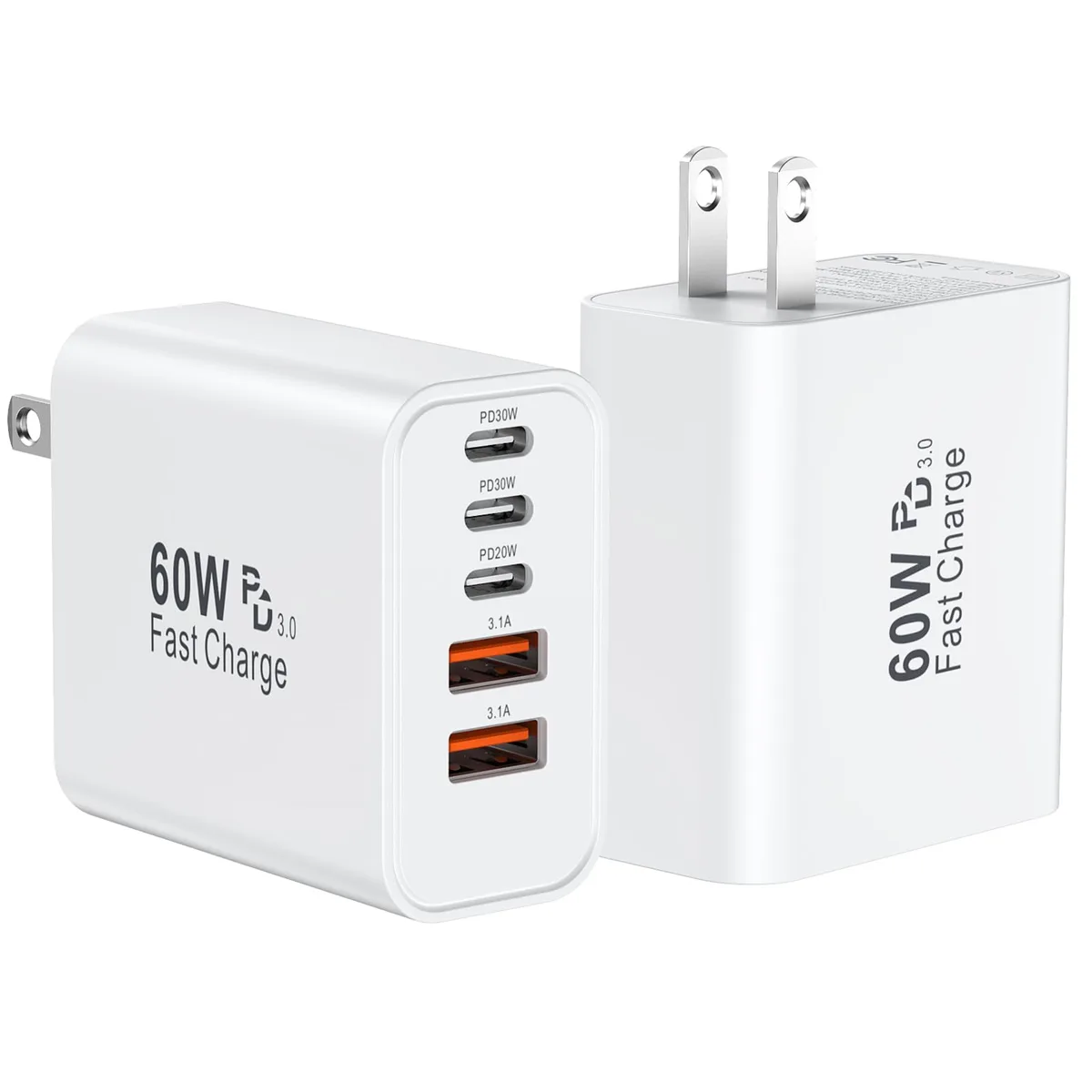  Auorld XHD-4528 60W 5-port USB charger 2-pack white — product photo