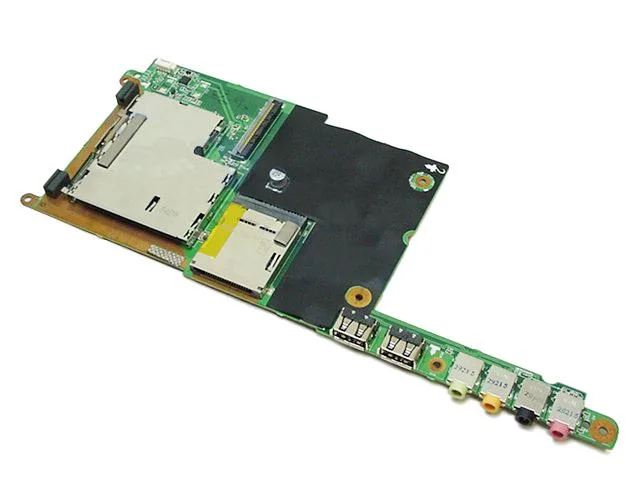 Green circuit board with USB ports audio jacks ExpressCard slot and card reader P/N F421N