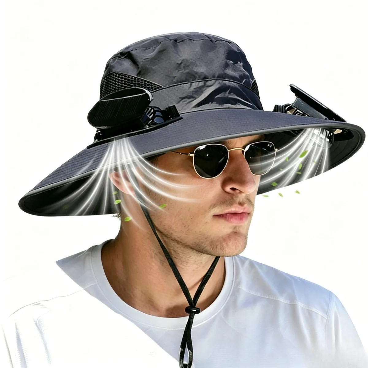 Solar Fan Hat Black 2 Fans Polyester 85% — product photo