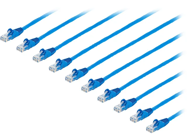 Ten blue Cat6 patch cables with snagless RJ45 connectors, 5 ft each, UTP 24 AWG