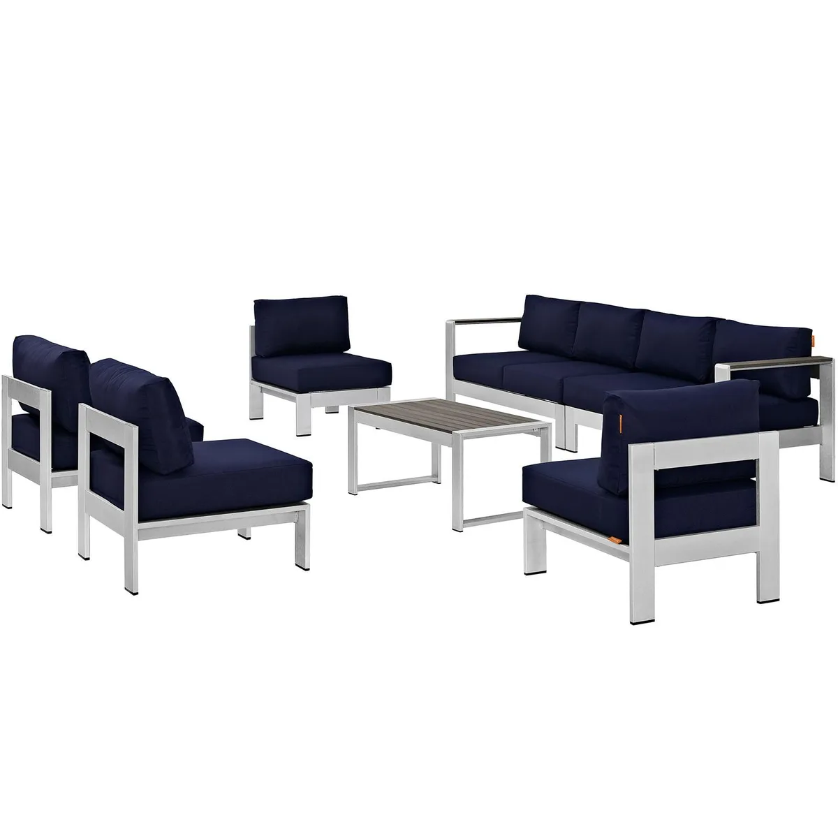 Modway Furniture Modway Furniture Shore 7 Piece Sectional Sofa Set Silver Navy — product photo