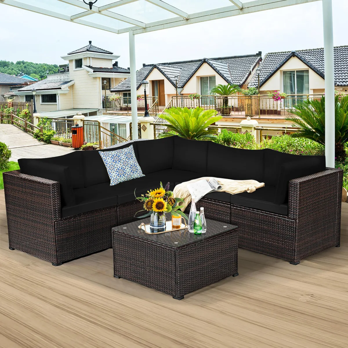 Costway Costway 6PCS Patio Rattan Furniture Set Black — product photo
