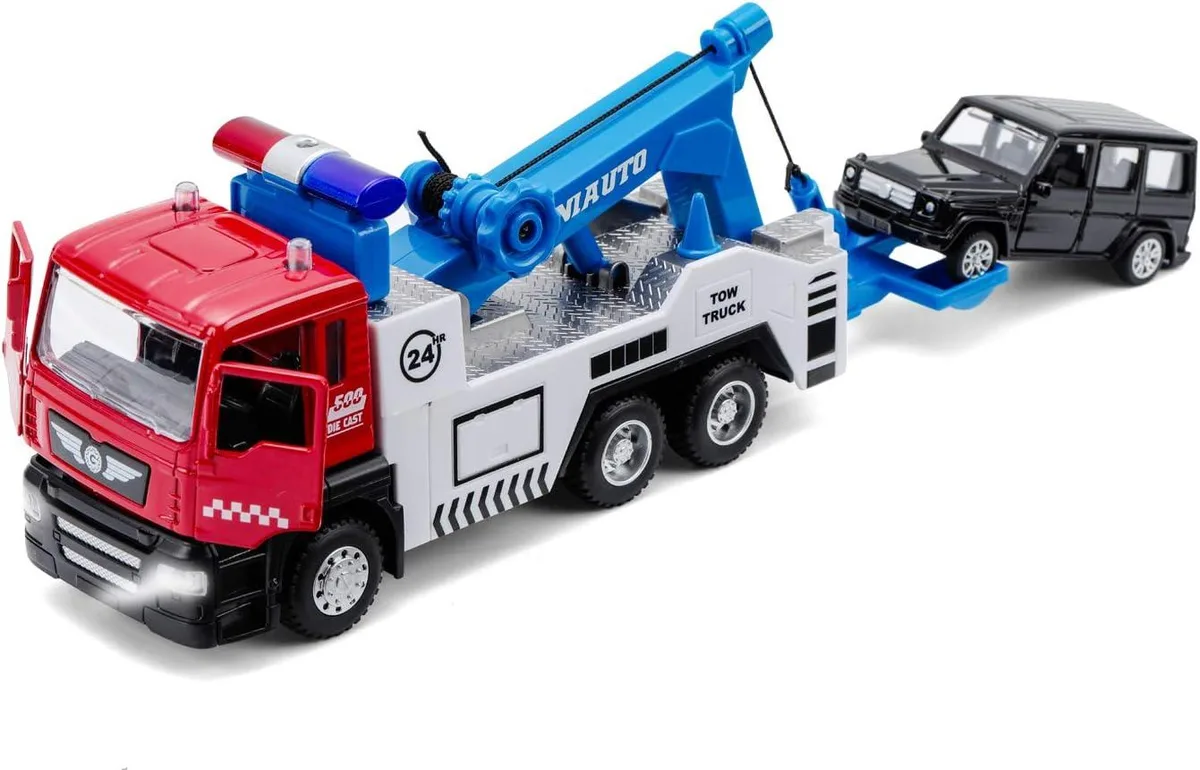 usbroway usbroway Toy Tow Truck Pull Back Car 1:50 Scale Lights Sound — product photo