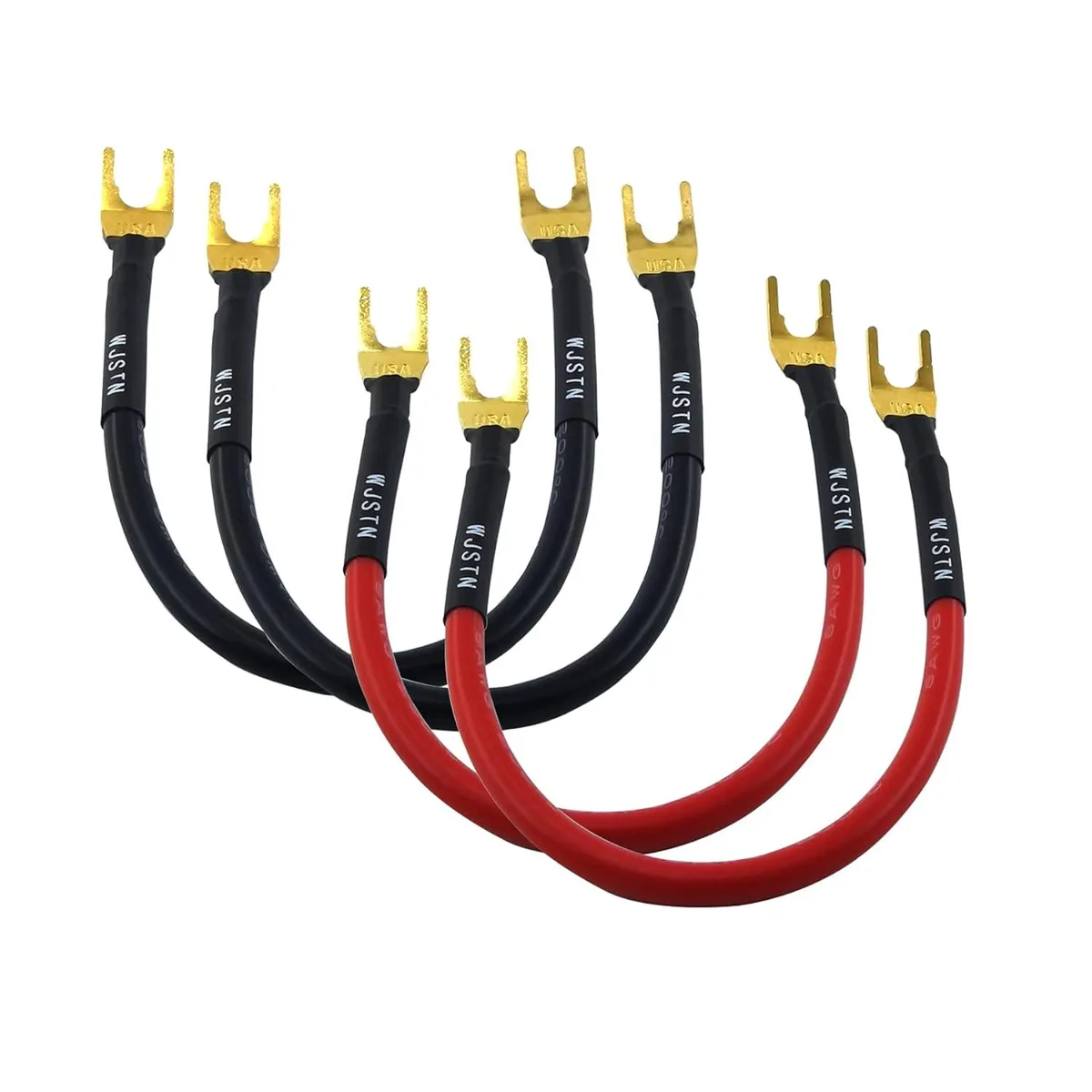 PISKEKAT PISKEKAT 4mm Right Angle Banana Plug to Fork Spade Plug Speaker Cable 8in 4-Pack — product photo