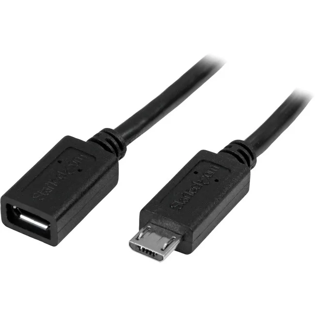 Black 50 cm Micro-USB extension cable with male and female connectors