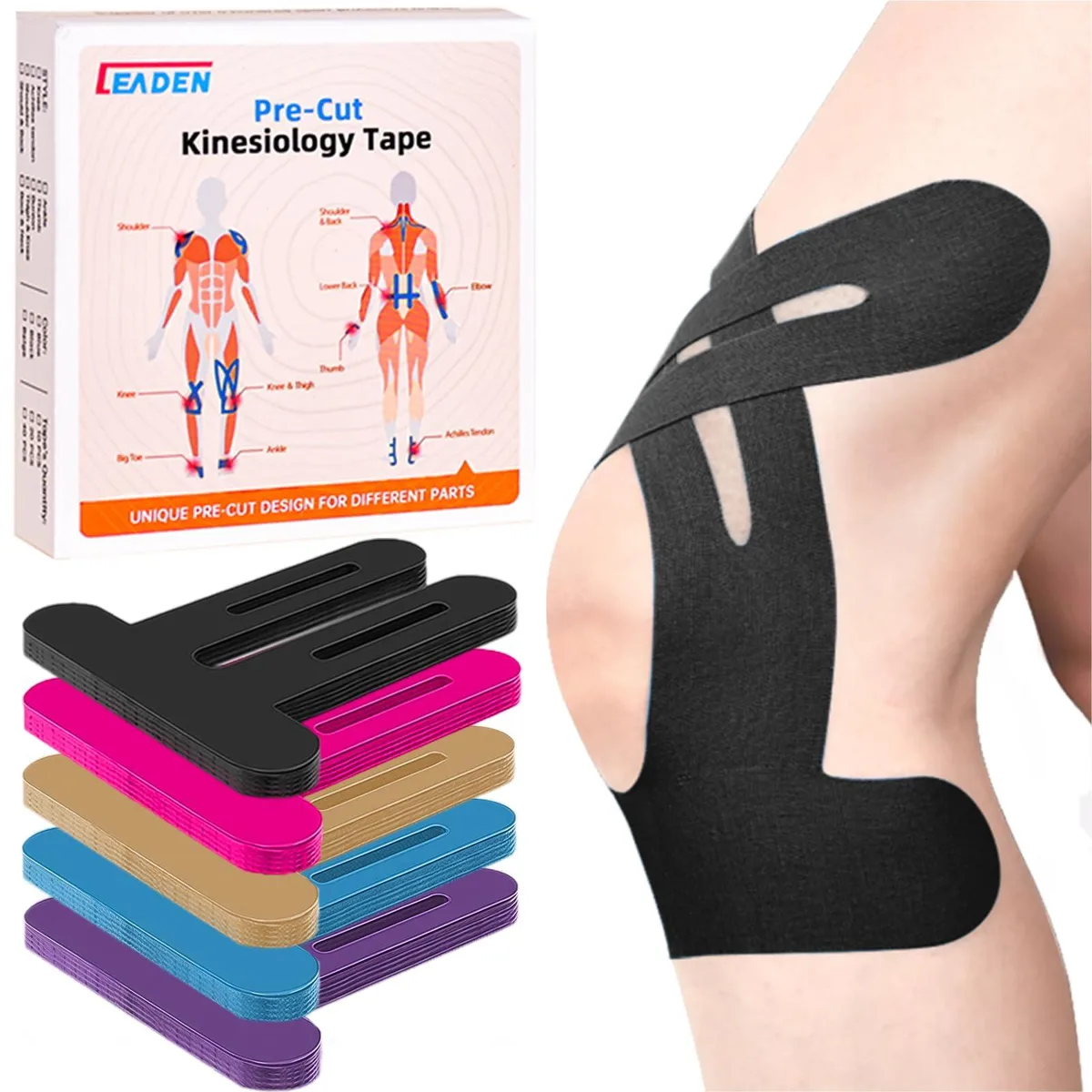  IEADEN Precut Kinesiology Tape for Knees 10 Pcs Black — product photo