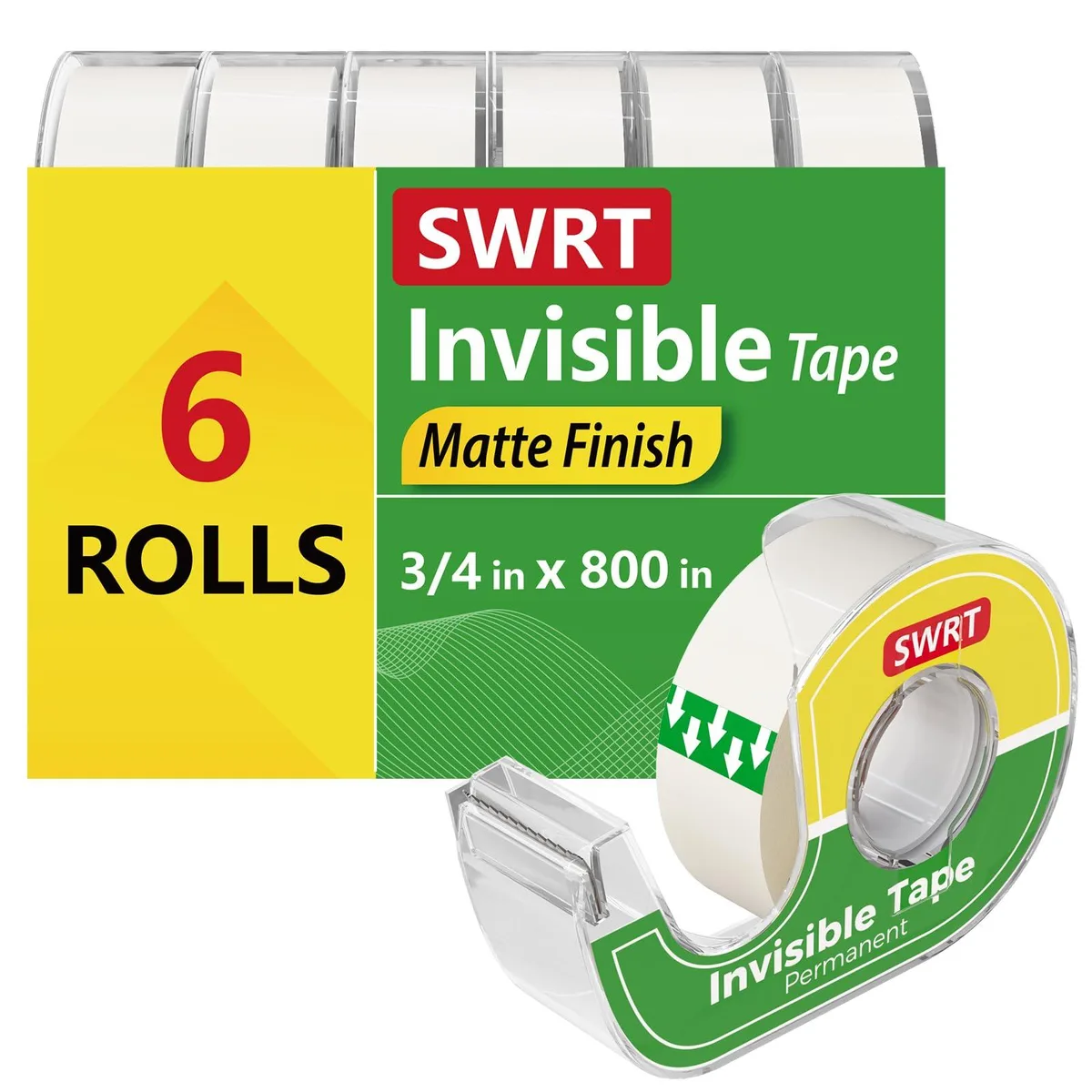 SWRT Invisible Tape Matte 3/4 in x 800 in 6 Rolls with Dispenser — product photo