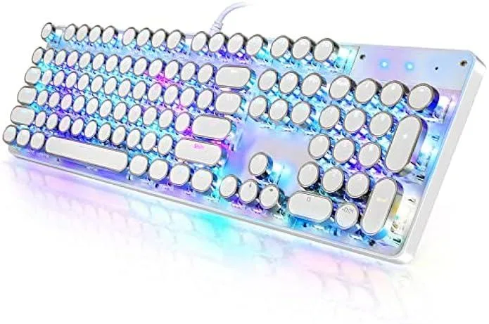 Ksin Ksin Typewriter Style Mechanical Gaming Keyboard White 104 Keys Blue Switch Wired RGB — product photo