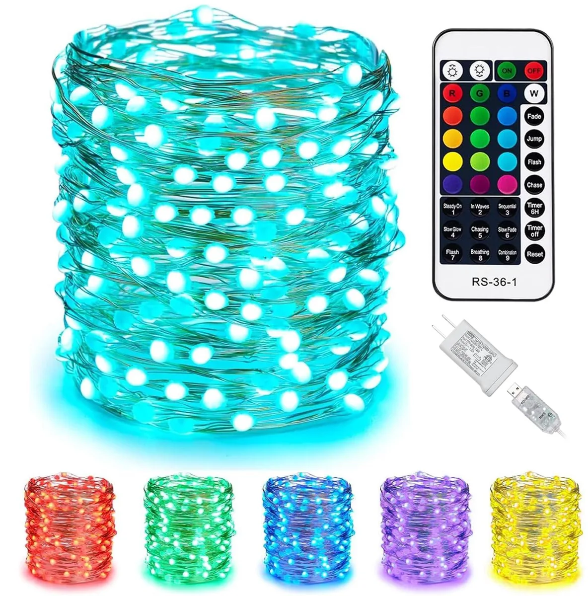 33 ft silver wire string lights with 100 LEDs and USB adapter