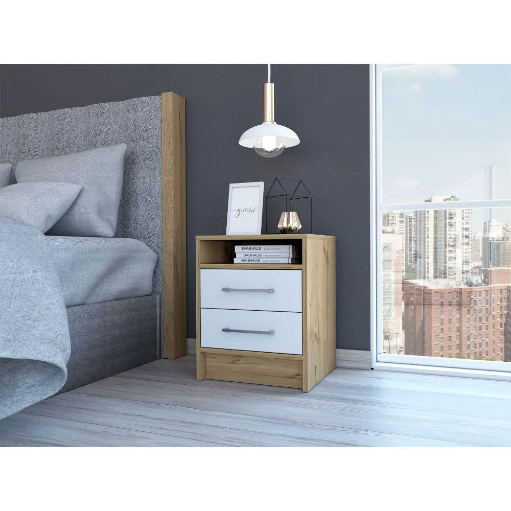 tuphen tuphen Eter Nightstand 2-Drawer White Light Oak 19.9in H 15.7in W — product photo