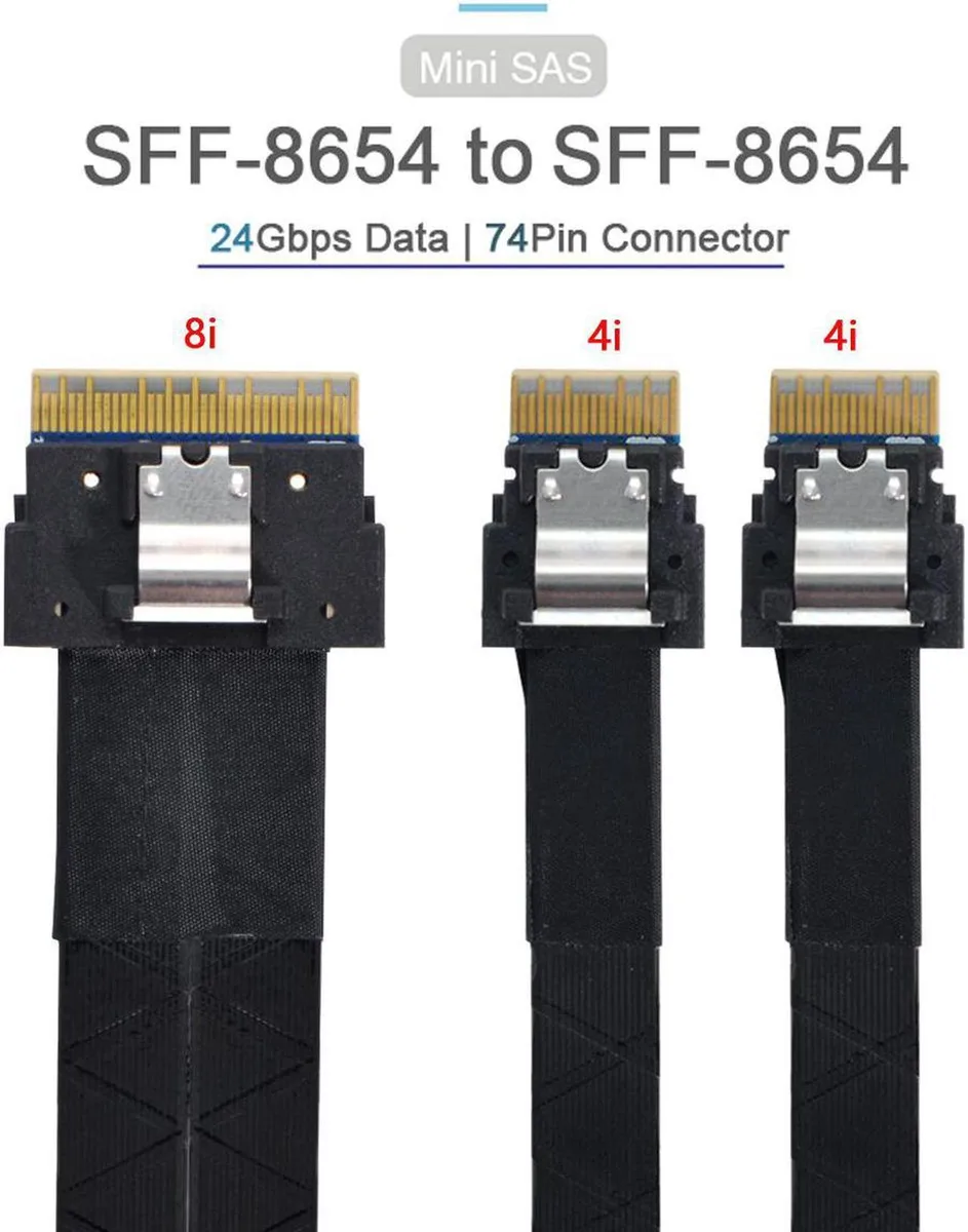 Vszerda Vszerda SFF-8654 8i 74Pin to Dual SFF-8611 4i 38Pin SAS 4.0 Cable 40cm — product photo