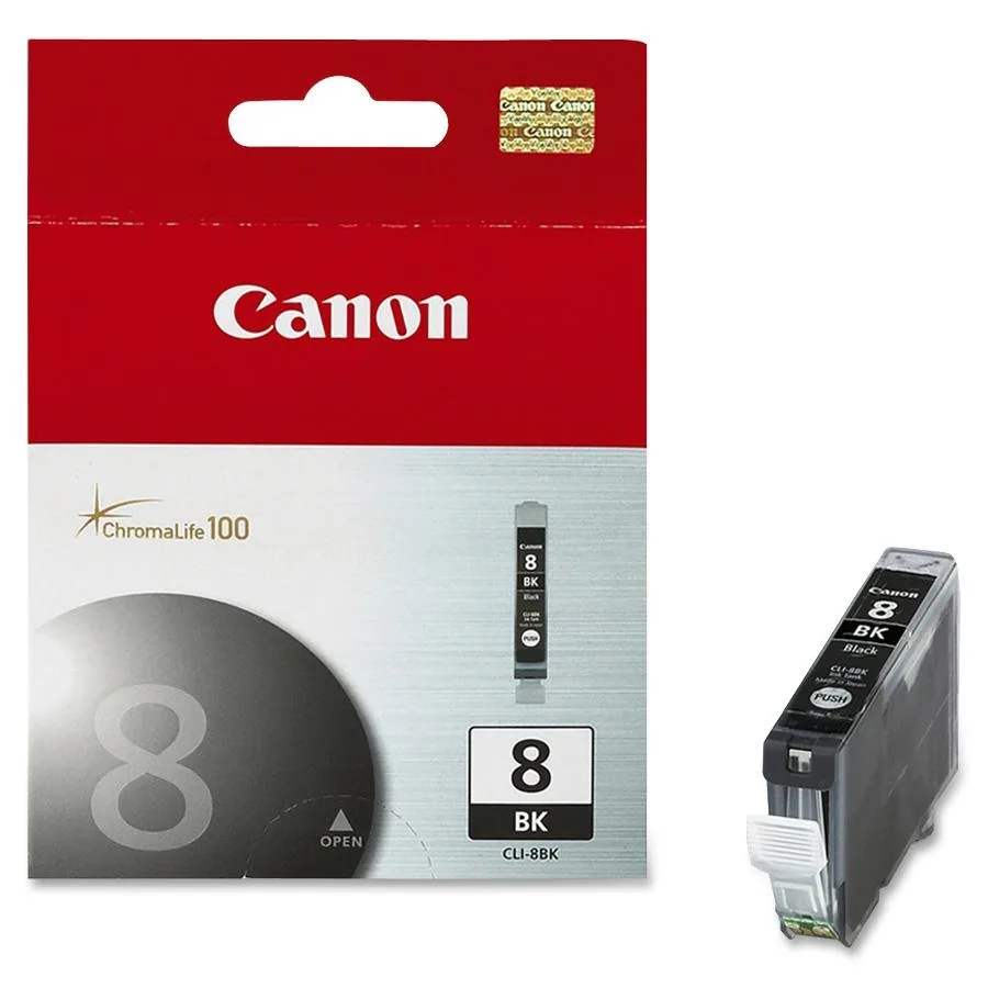 Canon CLI-8 black ink cartridge, rectangular plastic tank with label