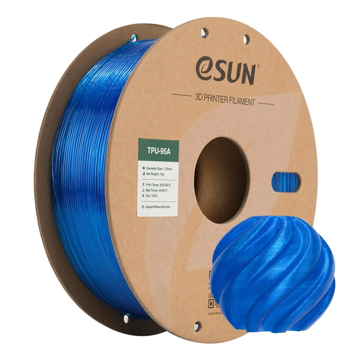 eSUN eSUN TPU 95A Filament 1.75mm 1KG Transparent Blue — product photo