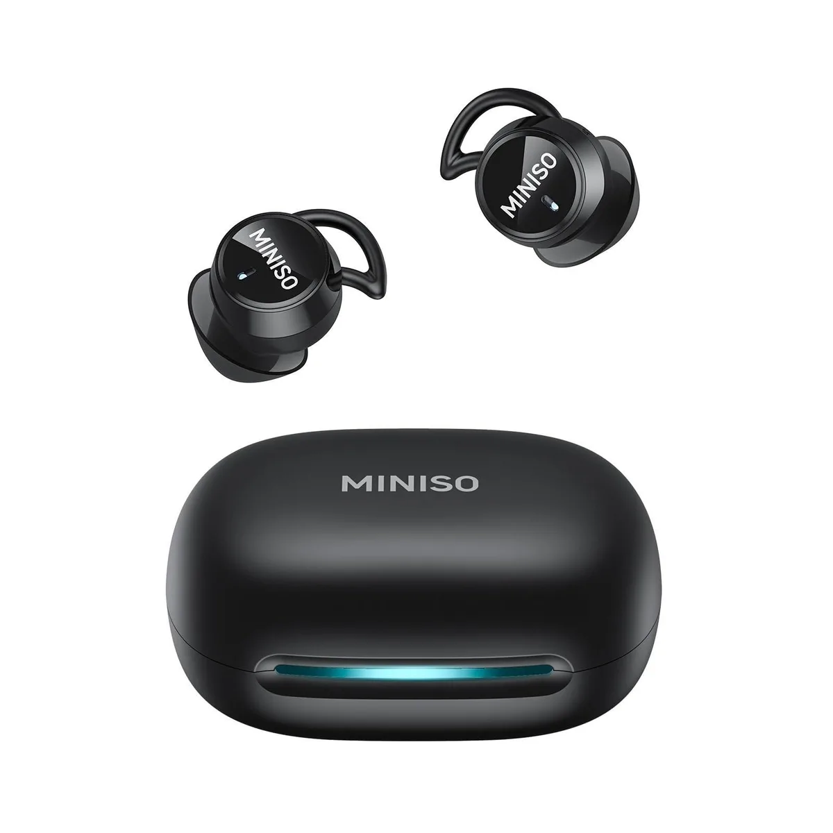 Pair of tiny silicone earbuds in a compact charging case