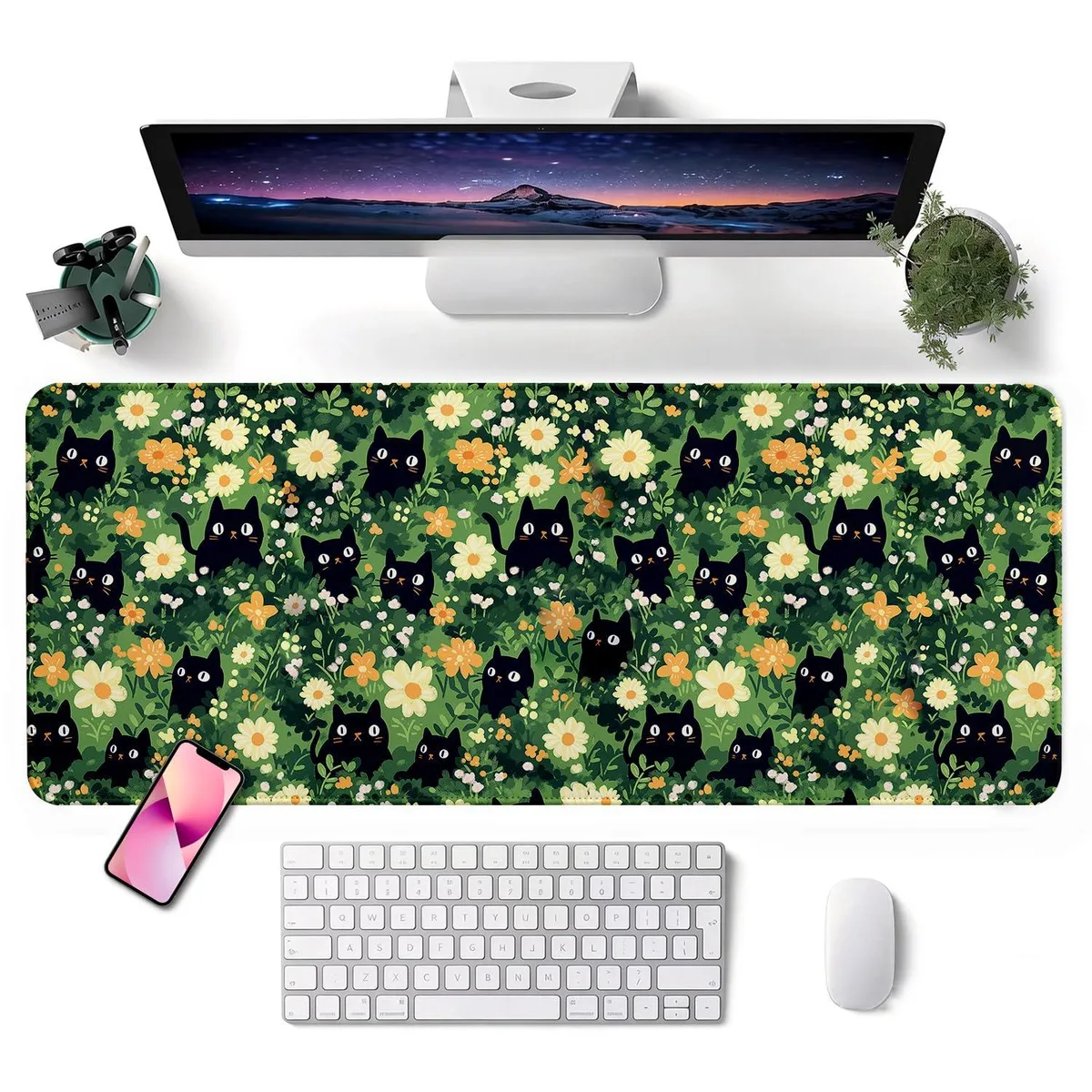  GooodiderX Grassland Black Cat mouse pad 31.5x11.8 in — product photo