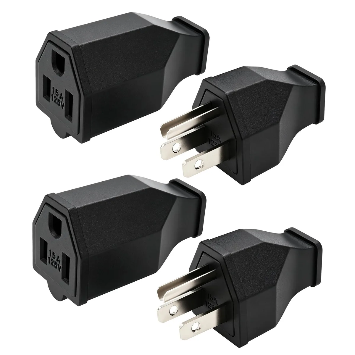  Extension Cord Ends Male Female Repair 125V 15A 2 Pole 3 Wire Black 2 Sets — product photo