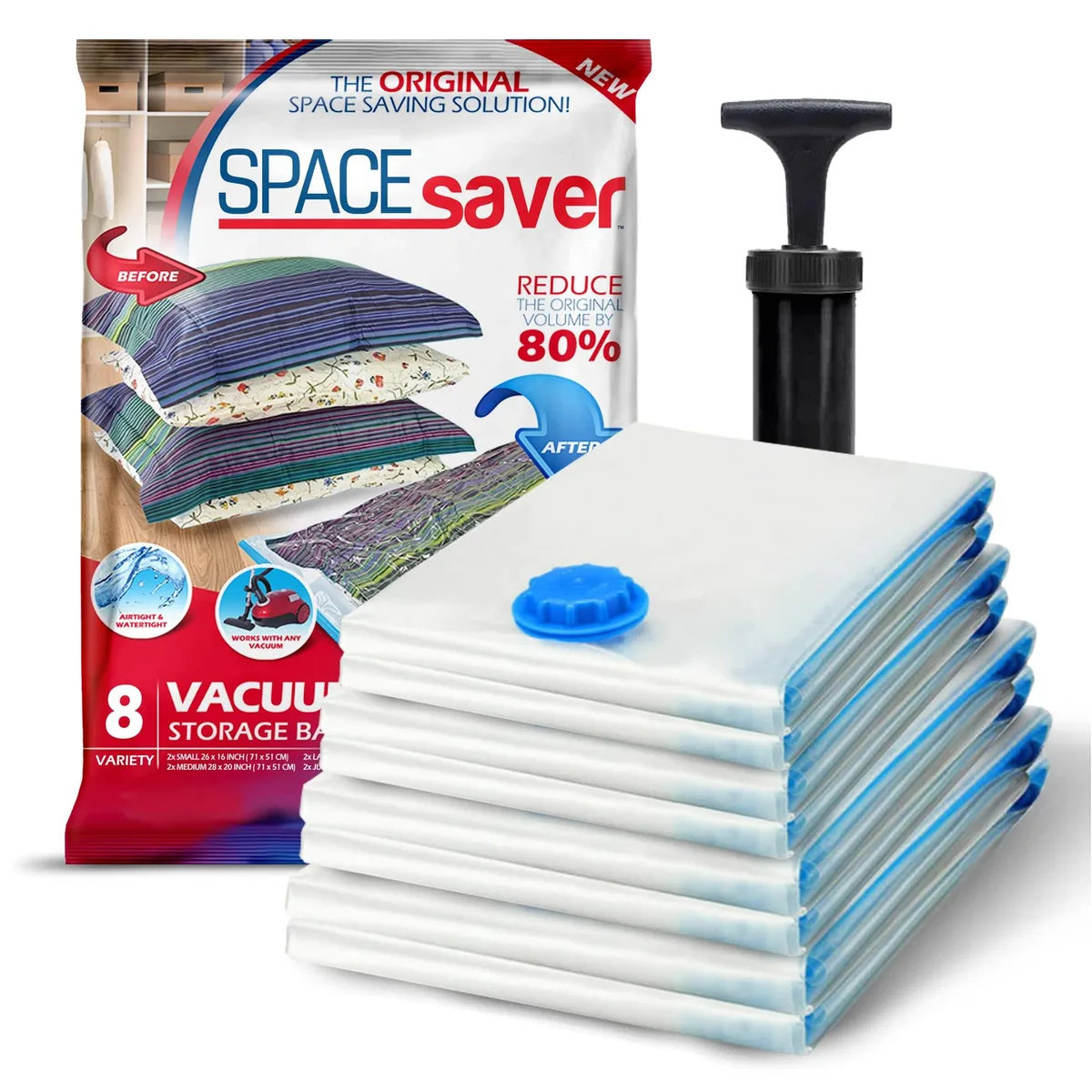 Spacesaver Vacuum Storage Bags 8-Pack with Hand Pump — product photo